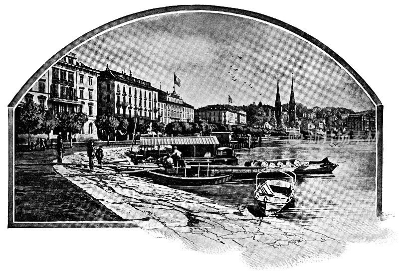 卢塞恩海滨，瑞士- 19世纪